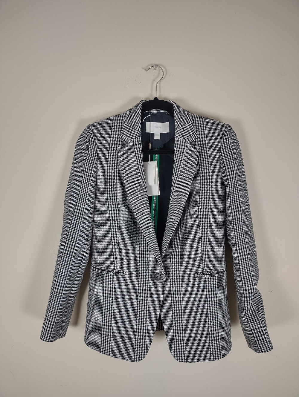 NWT BOSS Hugo Boss Glen Plaid One-Button Blazer | Size 2 | Black & White | $675